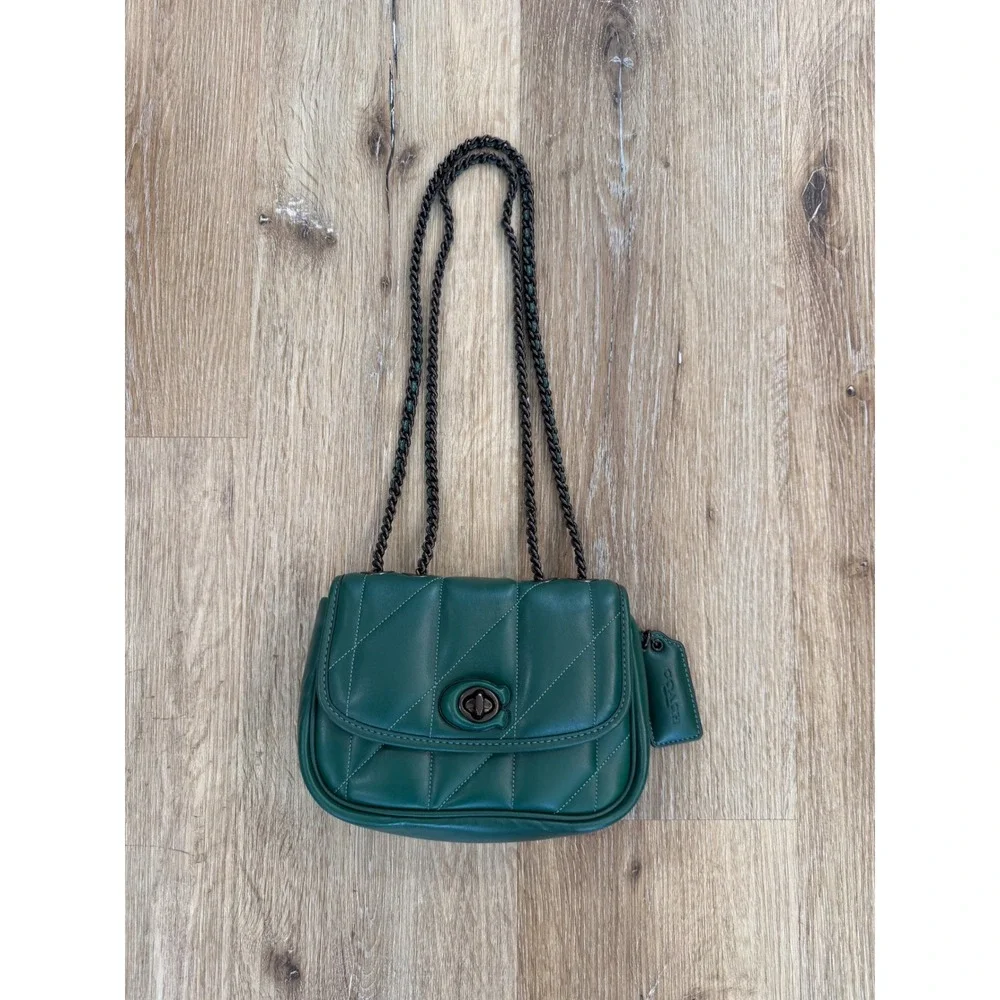 Coach Madison Shoulder Bag 16 Womens Small Green Quilted Leather CA086 Excellent